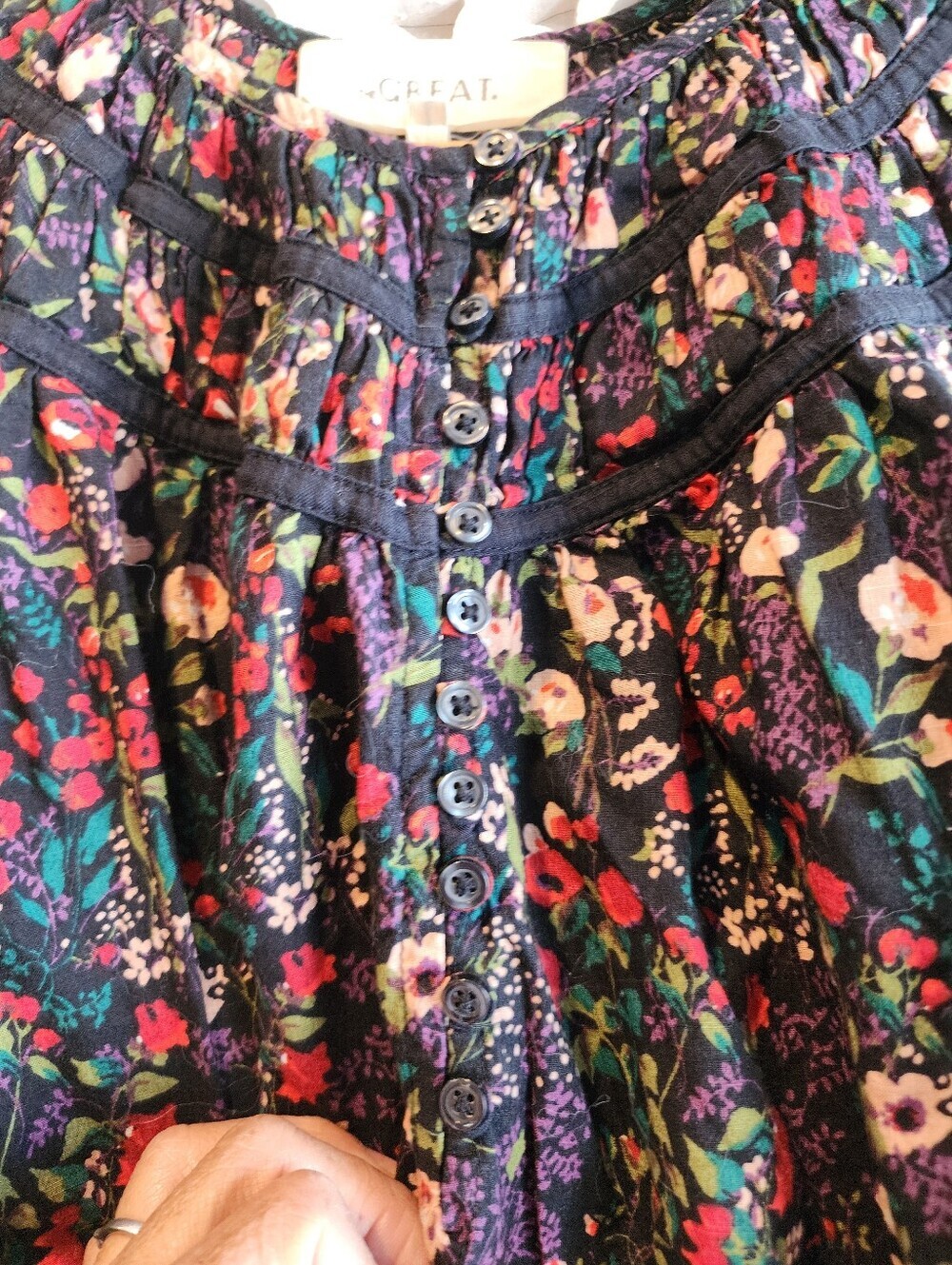 THE GREAT. THE STORYTELLER TOP BLACK FLORAL WOMENS SIZE 3 LARGE - Picture 11 of 16